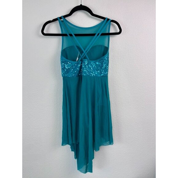 iEFiEL women's adult medium teal green sequin skirted leotard dance wear soloist - Picture 3 of 6